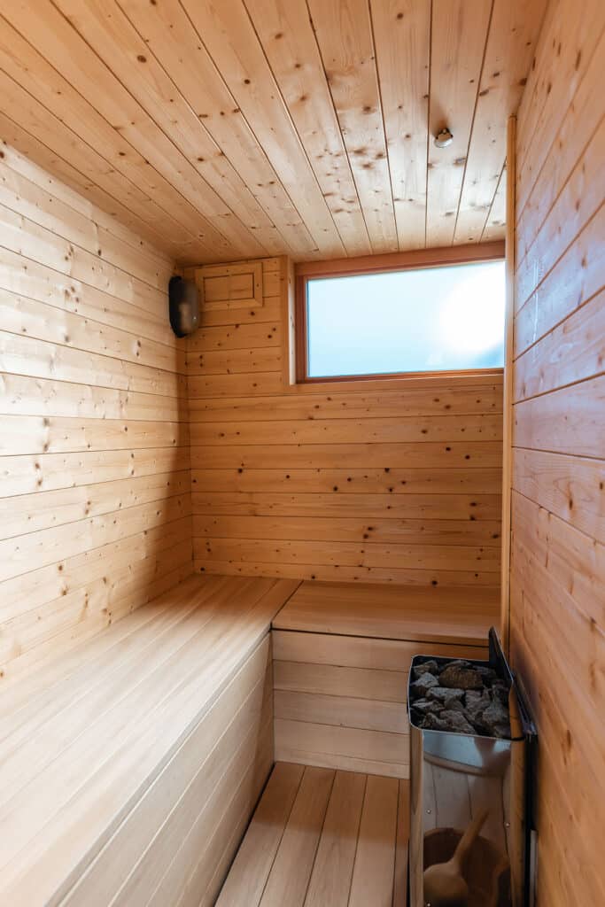 A small wooden sauna.
